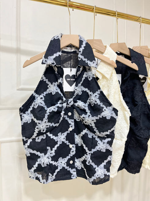 Casual Halter Neck Button Down Tops